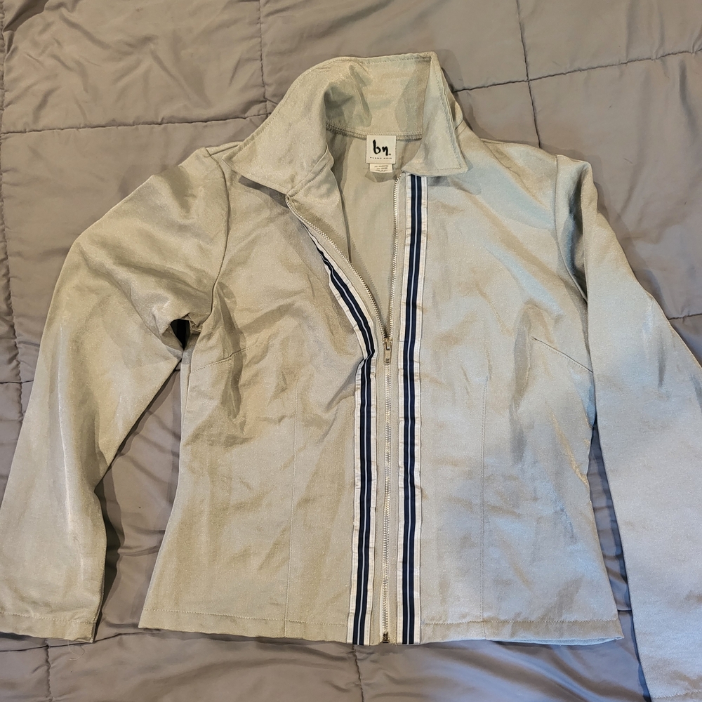 Blanc Noir Light Gray Jacket with Striped Detail